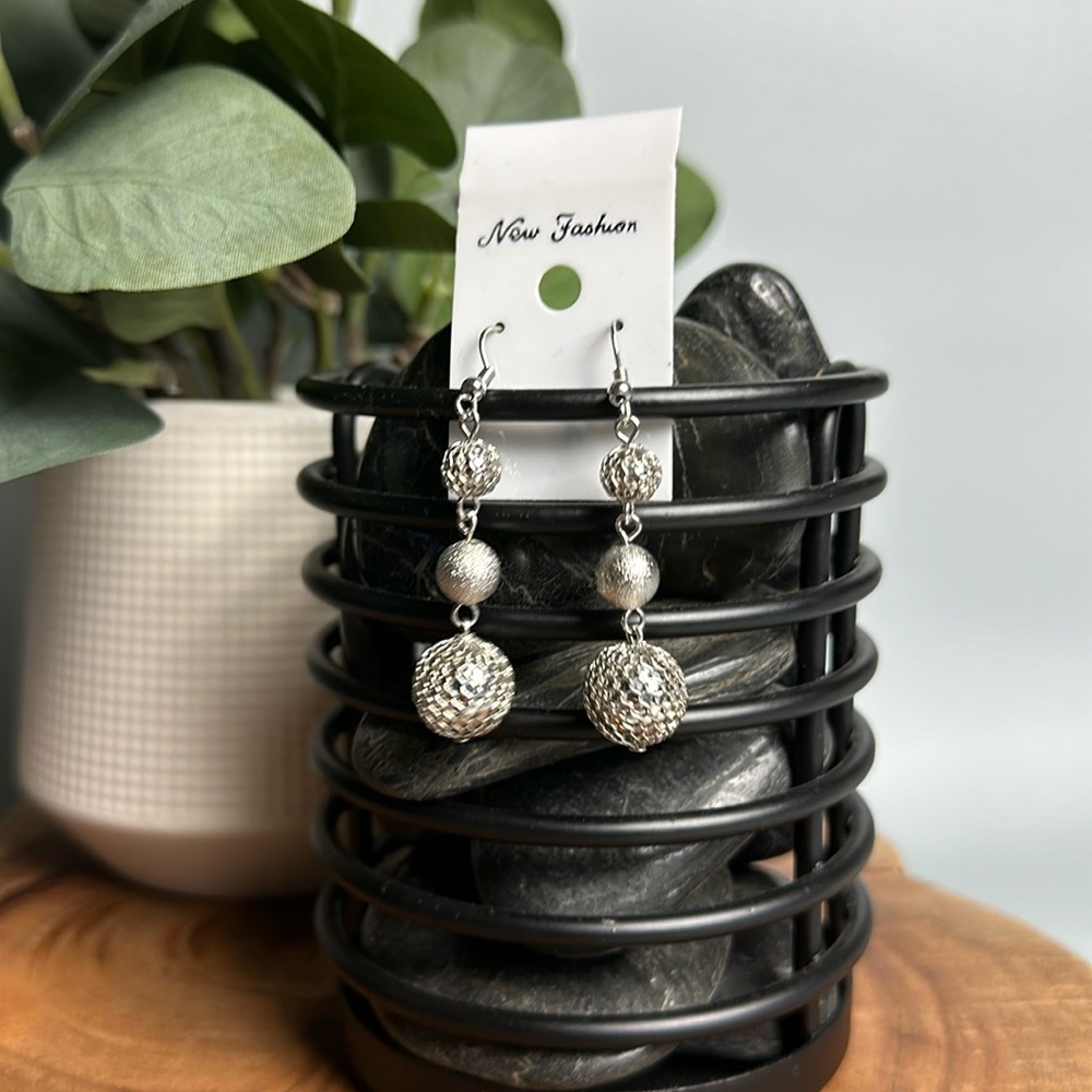 Silver ball drop earrings